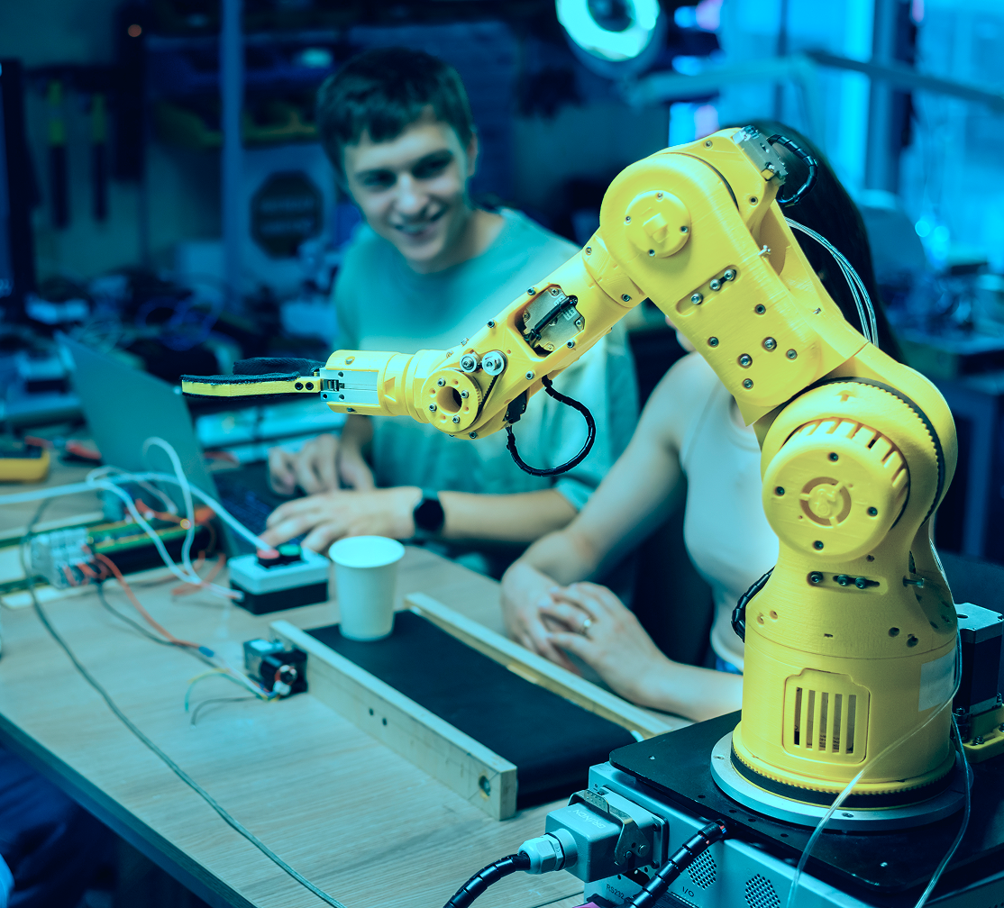 group-young-people-doing-experiments-robotics-laboratory-robot-tools-table